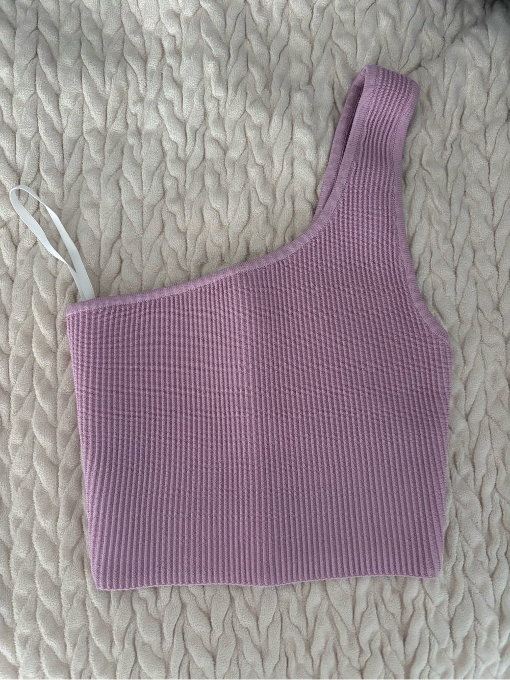 Babaton Sculpt Knit One-Shoulder Ribbed Cropped Tank Pink